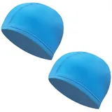 COYUN 2 pcs Elastische Badekappen für Erwachsene, Komfortable Stoff Bademütze Weiche Unisex Badekappe Ohrenschutz Schwimmhaube Schwimmkappe Leichte Badehaube für Unisex Lange Kurzes Haar, Seeblau
