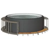 vidaXL Whirlpool-Umrandung mit Stauraum Holztreppe Grau Poly Rattan