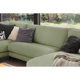 KAWOLA Sofa CARA Wohnlandschaft U-Form Cord olivgrün Longchair rechts