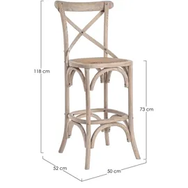 BIZZOTTO Barhocker Cross aus Ulmenholz, klassisch gepolstert, Rattansitz, Natur, elegantes 4-Fuß-Design