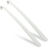 Relaxdays Schuhlöffel 2er Set, 58,5 cm lang, Schuhanzieher Metall, stabil, Aufhänger, Schuhanziehhilfe für Schuhe, weiß