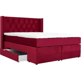 Home Affaire Boxspringbett HOME AFFAIRE "Elegance", rot, B:161cm L:210cm, Samtoptik (100% Polyester);Struktur (100% Polyester), Komplettbetten, Boxspringbett, mit schöner Knopfheftung, in den Härtegraden H2 & H3, inkl. Schubladen