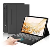 IVEOPPE Samsung Galaxy Tab S7 FE Tastatur, Tastatur Hülle für Samsung Galaxy Tab S7 FE/S7+/S8+ 12.4'', Abnehmbarer Tastatur für Galaxy Tab S7 Plus/S8 Plus mit QWERTZ Layout, Grau