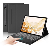 IVEOPPE Samsung Galaxy Tab S7 FE Tastatur, Tastatur Hülle für Samsung Galaxy Tab S7 FE/S7+/S8+ 12.4'', Abnehmbarer Tastatur für Galaxy Tab S7 Plus/S8 Plus mit QWERTZ Layout, Grau