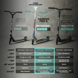 Apollo Stunt Scooter - Genesis Pro X High End Stuntscooter, ABEC 9 Kugellagern | Trick Roller mit 120mm Wheels und Alu Core Stunt Scooter, Erwac...
