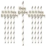 AKH® Metallische Papierstrohhalme mit Aufschrift "Happy Birthday", 10 Stück, Party-Dekoration, Zubehör, Trinkhalme, Einweggeschirr, buntes Feiern, einzigartige Party-Trinkhalme (Silber)