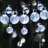 LQWELL LQWELL® Solar Lichterkette Aussen 5M 15LED 8 Modi für Innen und Aussen Kettenlicht Kristall Kugeln IP44 Wasserdicht Garten(Weiß) - Weiß