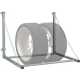Relaxdays Reifenregal Wandmontage, für 4 Reifen, Teleskop Reifenhalter Wandhalterung, bis 90kg, klappbar, Stahl, grau