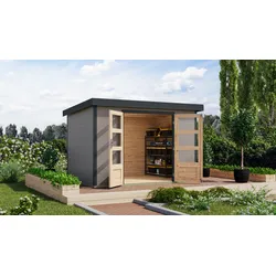 Gartenhaus KARIBU "Jupiter 4 D", wassergrau, anthrazit, ohne Fußboden, Holz, Stahl, Gartenhäuser, in verschiedenen Farben