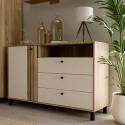 Sideboard FORTE "Killarney", beige (mauvella eiche, sand), B:138,1cm H:87cm T:42,0cm, Spanplatte, Metall, MDF, Dekorfolie, Sideboards, Sideboard, Stauraum, Soft Close, Metallgriffe