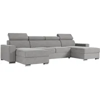 MKS MEBLE Sofa U Form, Wohnlandschaft U Form mit Schlaffunktion, Sofa mit Schlaffunktion, Sofa XXL, Couch mit Schlaffunktion, Polstersofa mit Bettkasten - Fox U Hellgrau Matana