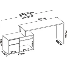 Dmora Schreibtisch Gardena, Mehrzweck-Schreibtisch für Büro oder Schlafzimmer, Mehrzweck-Ecktisch, 139 x 92 x 75 cm, Weiß
