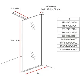 Aloni Walk In Dusche Begehbare Duschwand Glas Duschabtrennung Duschtrennwand Glastrennwand Glaswand mit NANO-Beschichtung (BxH) 900 x 2000 mm