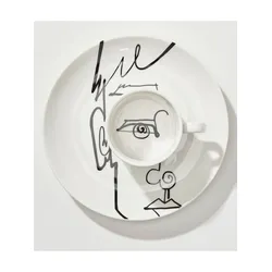 Geschirr-Set, schwarz-weiß (weiß, schwarz), Porzellan, Geschirr-Sets