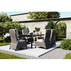 OUTFLEXX Premium Garten-Essgruppe mit 6 Sesseln, anthrazit/grau, Alu/Polyrattan, pflegeleicht, witterungsbeständig, ausziehbarer Tisch