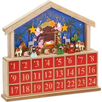 Brubaker Adventskalender Krippe Holz Blau Rot 34,5 x 32 x 6 cm