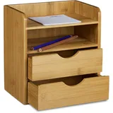 Relaxdays Schreibtisch-Organizer Bambus 2 Schubladen, 2 Ablagen Fächer 20,0 x 13,0 x 21,0 cm