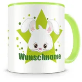 Samunshi® Kindertasse mit Namen Tasse Süßer Hase Personalisierte Tasse mit Namen Kinder Kinderbecher mit Namen Kindergarten grün 300ml