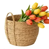 Generisch Rattan Pflanzkorb, Bodenstehender Blumentopf mit einem Tragegriff, Geflochtener Pflanztopf, Für Schlafzimmer, für Kinderzimmer, für Balkon, für Hof, für Bauernhaus