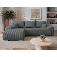 MIRJAN24 Ecksofa Ubo L Cord, mit Bettkasten und Schlaffunktion, 282x178x81 cm, Kissen-Set grau