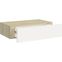 vidaXL Wandregal mit Schublade 40 x 23,5 x 10 cm Eichen-Optik und Weiß