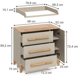 VitaliSpa Wickelkommode Malia, Cashmere/Artisan, 98 x 98 cm mit Schubladen,
