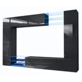 Vladon Wohnwand, Schwarz Hochglanz, Holzwerkstoff, 262x182.5x39 cm, Wohnzimmer, Wohnwände, Wohnwand-Sets