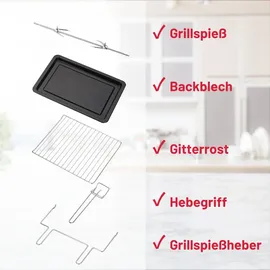ICQN 50L Minibackofen mit Umluft, 1800 W, Innenbeleuchtung, 5 Kochfunktionen, 60 Min Timer, inkl. Backblech Set, Mini-Öfen