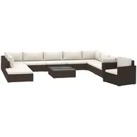 vidaXL Polyrattan Lounge-Set mit Auflagen 11-tlg. braun 46789