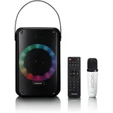 Lenco BTC-060BK - Karaoke-Set mit Bluetooth®, wiederaufladbarem Akku, drahtlosem Karaoke-Mikrofon und Disco-LED-Beleuchtung - Schwarz