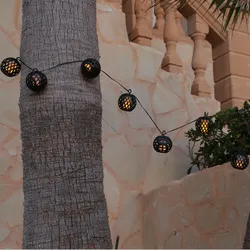 LED Lichterkette Feuerball 8 Leuchtkugeln mit Flammeneffekt 2,1m Timer für Außen