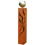 Gartendekoshop24 – Rostsäule, Gartensäule Rost 80 cm, Gartendeko aus Rost, mit Edelstahlkugel, für draußen. Handgefertigte Metallsäule aus Edelrost, mit Muster und Kugel. Moderne Garten Deko-Säule.