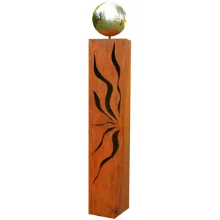 Gartendekoshop24 – Rostsäule, Gartensäule Rost 80 cm, Gartendeko aus Rost, mit Edelstahlkugel, für draußen. Handgefertigte Metallsäule aus Edelrost, mit Muster und Kugel. Moderne Garten Deko-Säule.