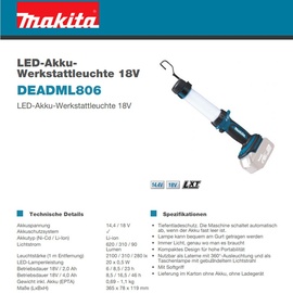 Makita LED-Akku-Werkstattleuchte 18V