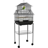 Designer-vogelkäfig Mit Futterspendern, Sitzstangen, 3 Türen Und Herausnehmbarer Schale – Schwarz