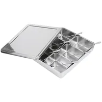 Haofy 6 Gitter Edelstahl Gewürzbox Gewürz Aufbewahrungsbehälter Gewürzglas Küchenbehälter Set mit Löffeln Küchenutensilien