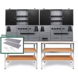 Ondis24 Werkstatteinrichtung 240 cm Werkbank Uwe, Metall, Lochwand mit Hakensortiment, 2 Werkstattschränke Arbeitshöhe 92 cm, inkl. Einlegeboden-Set