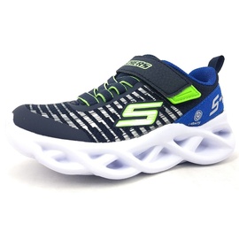 SKECHERS Twisty Brights NOVLO Sneaker, Navy & Blue Textile/Lime & Silver Trim, 28 EU