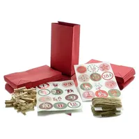 Adventskalender 24 rote Papiertüten mit Holz-Klammern Zahlensticker & Schnur - Rot