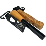 Forest FundamentalsTM Artisan Feueranzünder, Ferrostab, Feuerstahl & Schließklammer, Holzgedrehter Griff, Fatwood, 550 'Survival Cord' | Bushcraft | 20.000 Schläge (12 mm Stange mit 20.000 Schlägen)