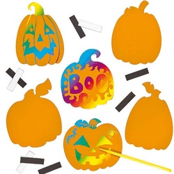 Magnet in Kürbis-Form - Kratztechnik (pro Set 12) Halloween-Basteleien