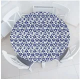 Abakuhaus Tischdecke Rundum-elastische Stofftischdecke, Navy blau Vintage Ikat blau 132 cm x 132 cm