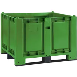 BRB-Lagertechnik Palettenbox mit 3 Kufen, LxBxH 1200x800x850 mm, Boden/Wände geschlossen, grün