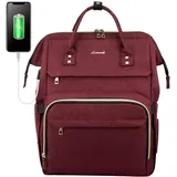 LOVEVOOK Rucksack Damen mit 17 Zoll Laptopfach, Wasserdicht Laptoprucksack Schulrucksack mit USB Ladeanschluss, Rucksack für Uni Arbeit Reise Business Weinrot