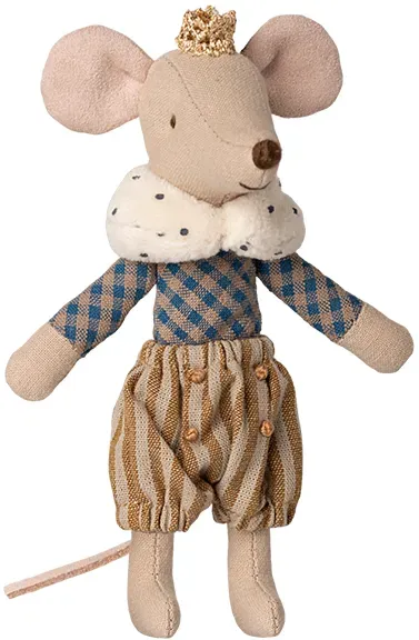Maileg Prinz Maus Großer Bruder Stofftier - Prinzenoutfit, abnehmbarer Umhang, weicher Stoff, 16 cm