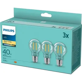 Philips LED-Birne 4,3W E27 warmweiß 3 St.