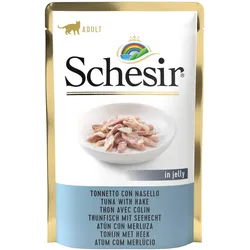 Schesir Jelly Beutel 85 Gramm Katzennassfutter 20 x 85 Gramm Thunfisch und Seehecht