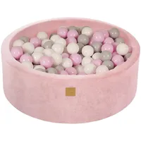 MeowBaby Bällebad rund 90x30cm bälle: Weiß/Grau/Pastellrosa - Rosa