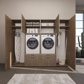 roomartstore.de SERIE-II Waschmaschinenschrank 254 cm Weiß Holz, Spanplatte