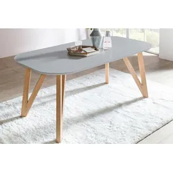 Esstisch SALESFEVER, grau (grau, natur, grau), B:200cm H:76cm T:90cm, Tische, Haarnadelbeine aus massiver Eiche